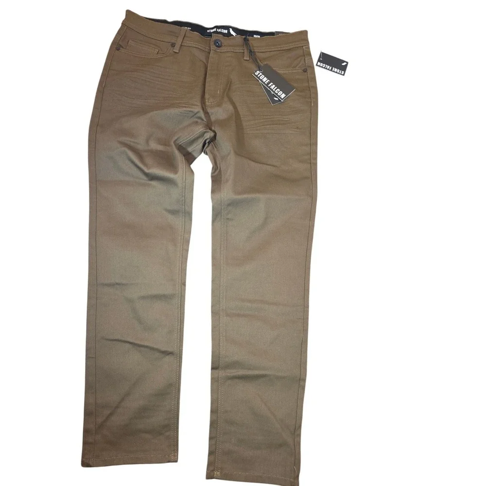 Stone Falcon Slim‎ Fit Pants Mens 36/30 Brown New Stretch Cotton Blend Trousers